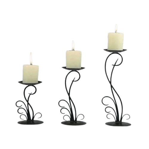 IRON PILLAR CANDLE HOLDER SET OF 3 (BLACK)